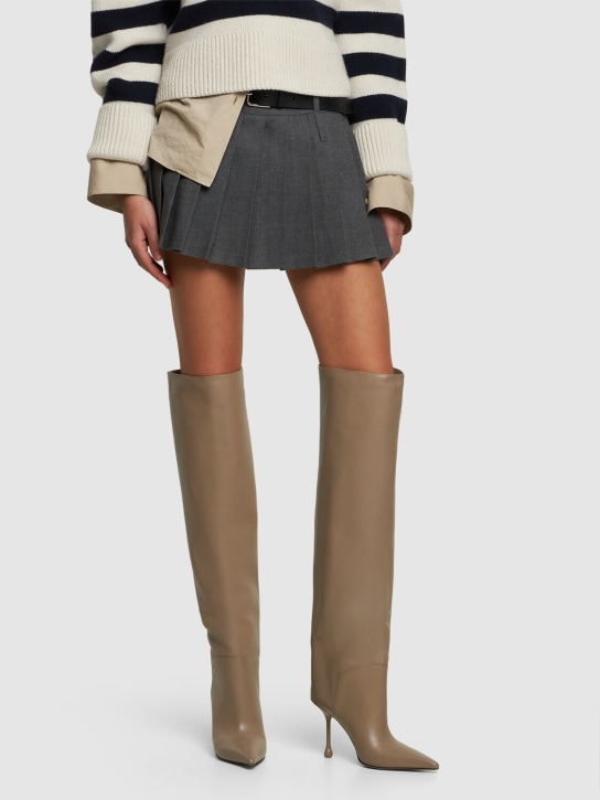 Jimmy Choo: 95mm Cycas KB leather knee high boots - Taupe - women_1 | Luisa Via Roma