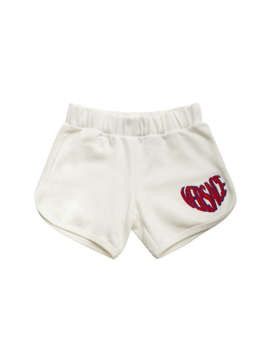 Versace: Shorts in jersey di cotone con ricamo - Bianco - kids-girls_0 | Luisa Via Roma
