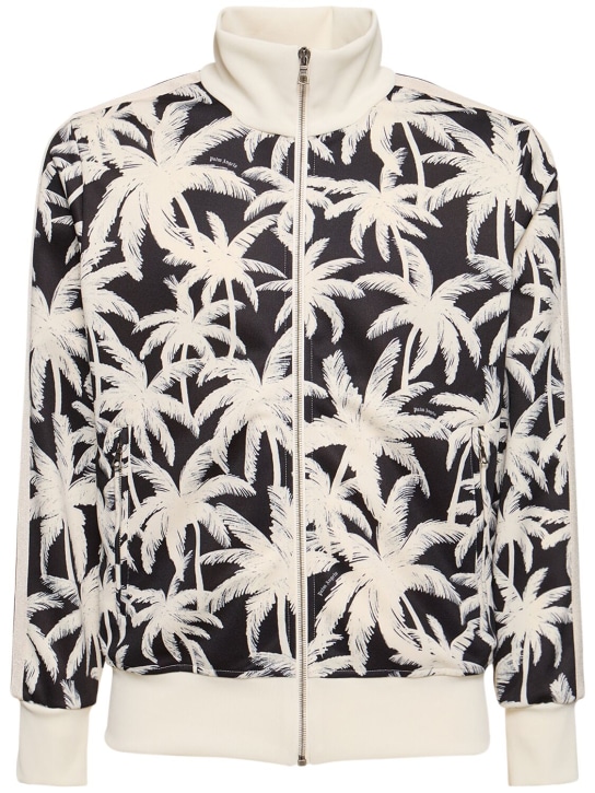 Palm Angels: Sweat zippé en tissu technique imprimé palmier - Noir/Blanc - men_0 | Luisa Via Roma