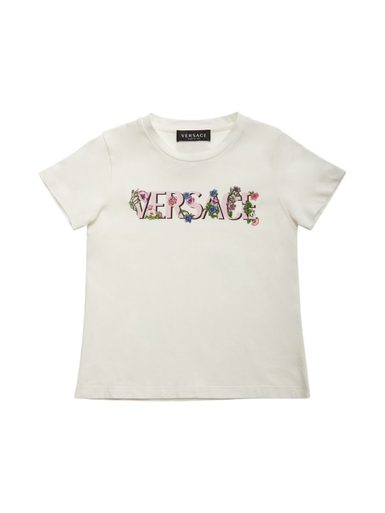 Versace: Logo print cotton jersey t-shirt - Beyaz - kids-girls_0 | Luisa Via Roma