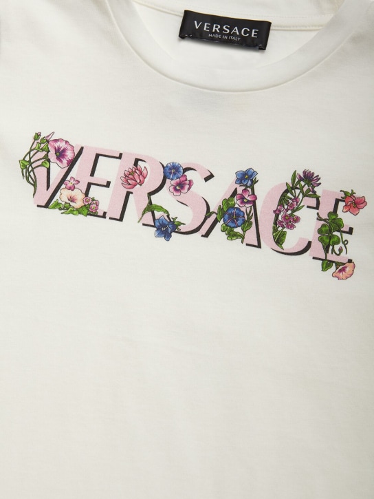 Versace: Logo print cotton jersey t-shirt - Beyaz - kids-girls_1 | Luisa Via Roma