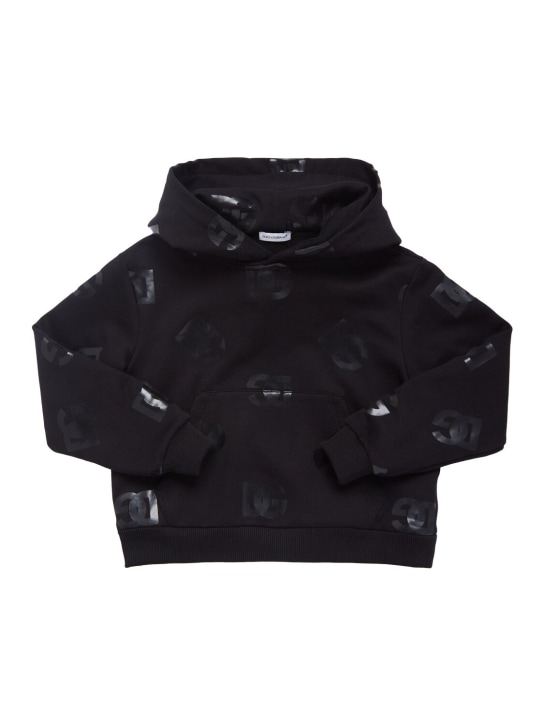 Dolce&Gabbana: Sweat-shirt en coton imprimé logo à capuche - Noir - kids-boys_0 | Luisa Via Roma