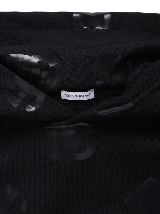 Dolce&Gabbana: Sweat-shirt en coton imprimé logo à capuche - Noir - kids-boys_1 | Luisa Via Roma