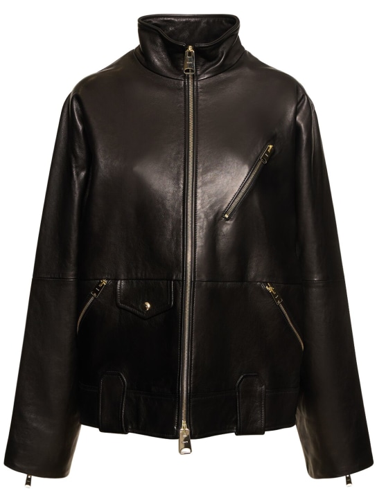 Khaite: Shallin leather zip jacket - Siyah - women_0 | Luisa Via Roma