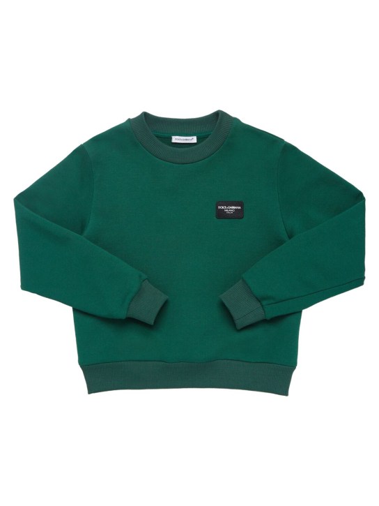 Dolce&Gabbana: Sweat-shirt en coton imprimé logo - Vert Foncé - kids-boys_0 | Luisa Via Roma