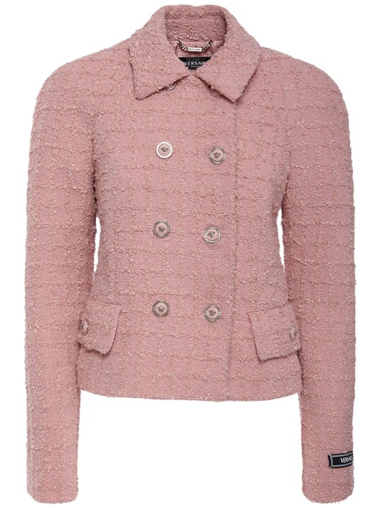 Versace: Double breast tweed jacket - Pink - women_0 | Luisa Via Roma
