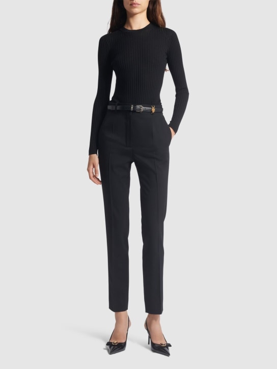 Versace: Suéter de punto de lana acanalado - Negro - women_1 | Luisa Via Roma