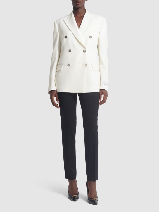 Versace: Zweireihiges Jacket aus Stretch-Wolle - Elfenbein - women_1 | Luisa Via Roma
