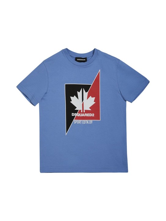 Dsquared2: T-shirt in jersey di cotone con logo - Celeste - kids-boys_0 | Luisa Via Roma