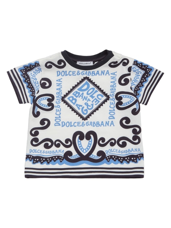 Dolce&Gabbana: T-shirt en jersey de coton imprimé - Blanc/Bleu - kids-boys_0 | Luisa Via Roma