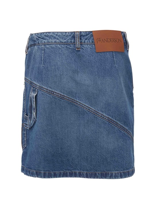 JW Anderson: Twisted cotton denim mini skirt - Light Blue - women_4 | Luisa Via Roma