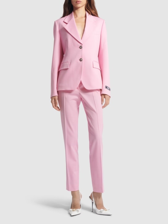 Versace: 弹力羊毛单排扣夹克 - 浅粉色 - women_1 | Luisa Via Roma