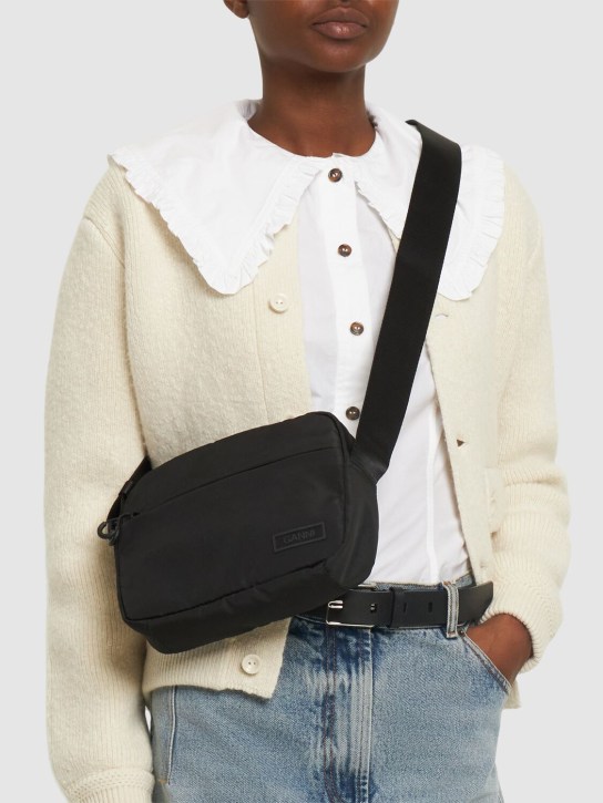 GANNI: Petit sac porté épaule en tissu technique recyclé - Noir - women_1 | Luisa Via Roma