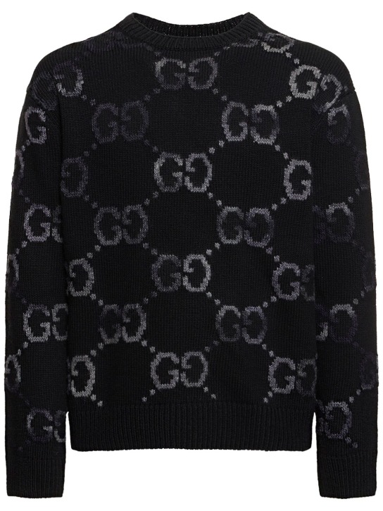 Gucci: GG wool & acrylic crewneck sweater - Siyah - men_0 | Luisa Via Roma