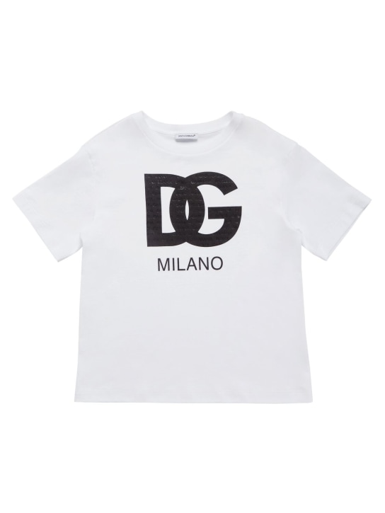 Dolce&Gabbana: T-Shirt aus Baumwolljersey mit Logodruck - Weiß - kids-boys_0 | Luisa Via Roma
