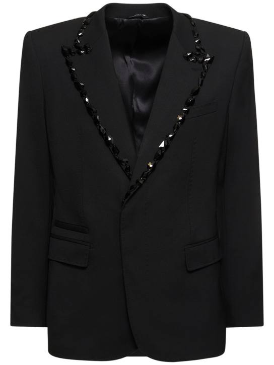 Dolce&Gabbana: 자수 싱글 브레스트 재킷 - 블랙 - men_0 | Luisa Via Roma