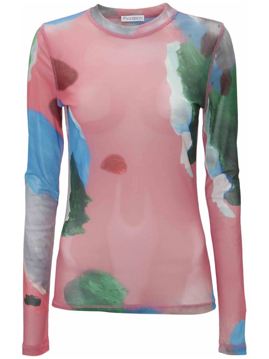 JW Anderson: Printed mesh long sleeve top - Pink - women_0 | Luisa Via Roma