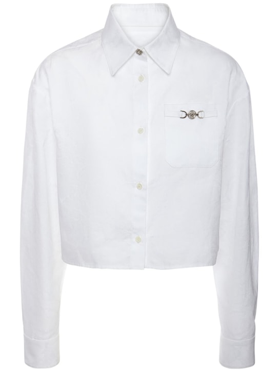 Versace: Barocco cotton poplin crop shirt - White - women_0 | Luisa Via Roma
