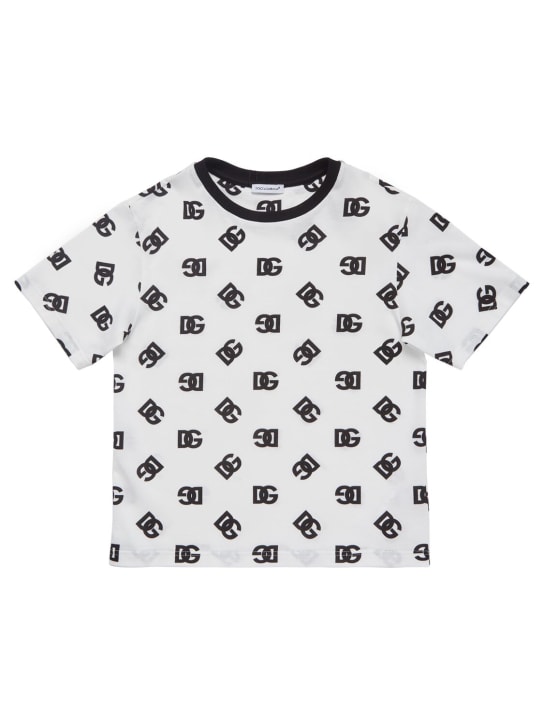 Dolce&Gabbana: Camiseta de jersey de algodón con logo - Blanco/Negro - kids-boys_0 | Luisa Via Roma