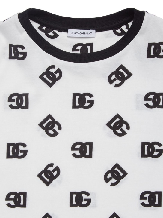 Dolce&Gabbana: T-shirt en jersey de coton imprimé logo - Blanc/Noir - kids-boys_1 | Luisa Via Roma
