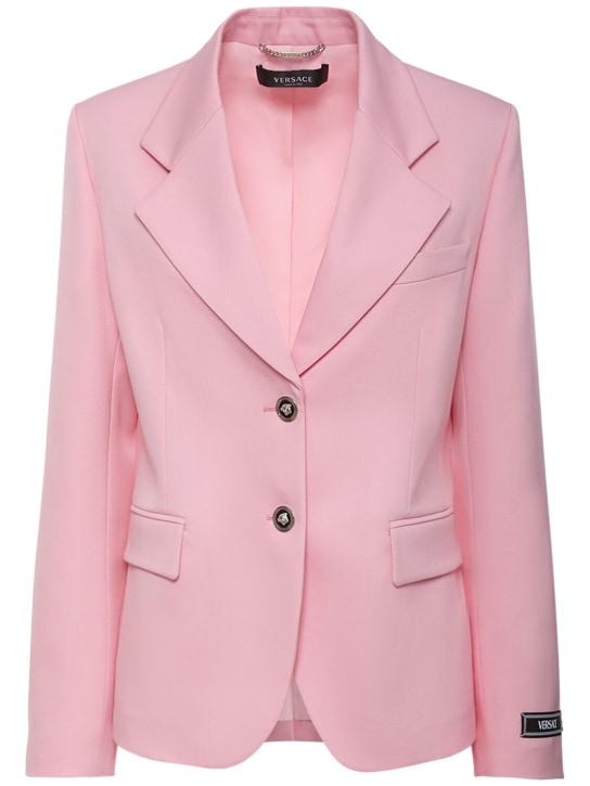 Versace: Stretch wool single breast jacket - Light Pink - women_0 | Luisa Via Roma