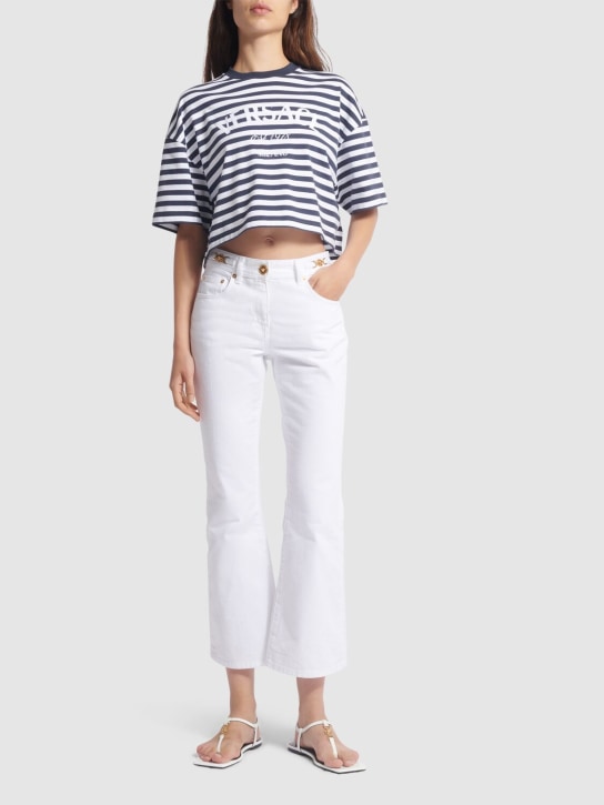 Versace: Striped jersey crop t-shirt - White/Navy - women_1 | Luisa Via Roma