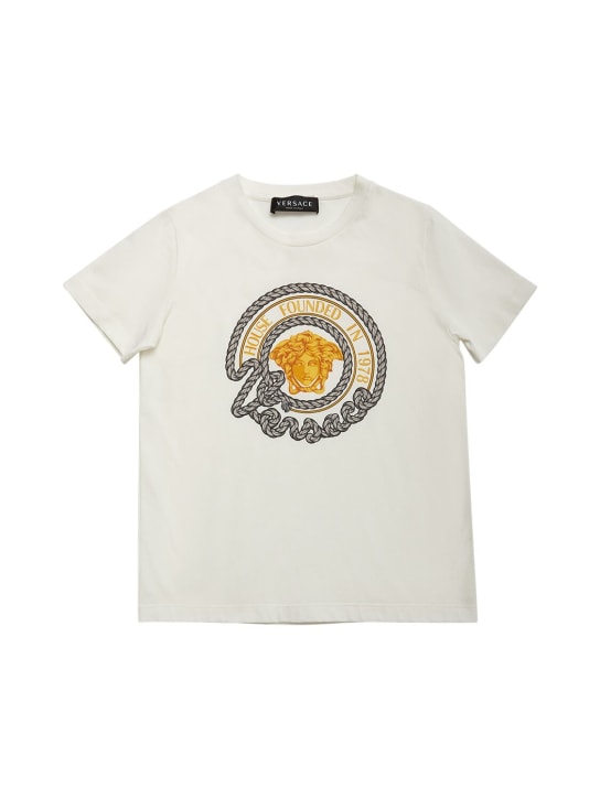 Versace: Printed cotton jersey t-shirt - White - kids-boys_0 | Luisa Via Roma