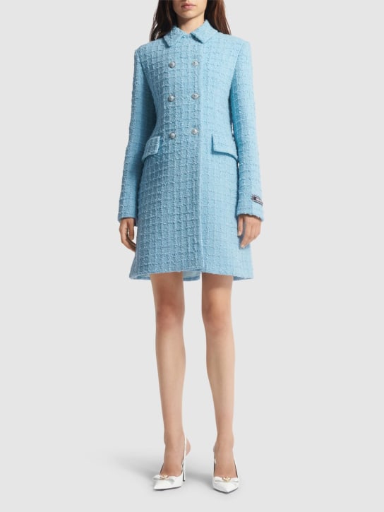 Versace: Manteau en tweed à double boutonnage - Bleu Clair - women_1 | Luisa Via Roma