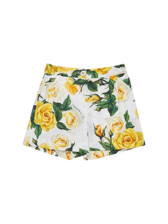 Dolce&Gabbana: Shorts in cotone stampato - Bianco/Giallo - kids-girls_0 | Luisa Via Roma