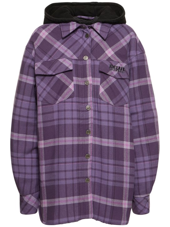 Rotate: Jissa oversize flannel shirt w/hood - Purple/Multi - women_0 | Luisa Via Roma
