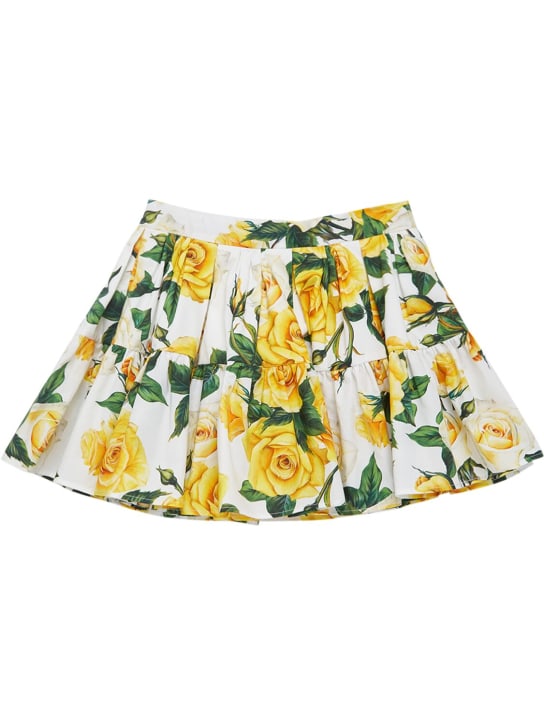 Dolce&Gabbana: Flower printed cotton skirt - Beyaz/Sarı - kids-girls_0 | Luisa Via Roma