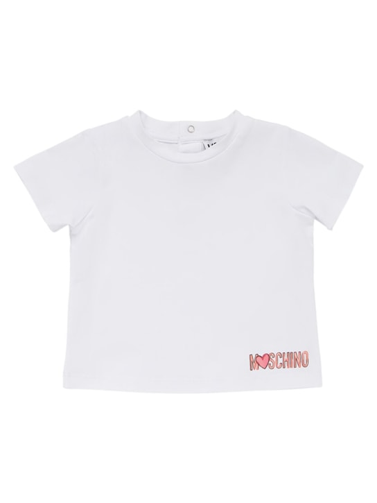 Moschino: 棉质平纹针织T恤&青年布连衣裙 - 白色/牛仔 - kids-girls_1 | Luisa Via Roma