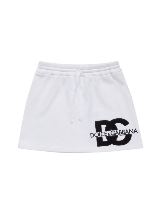 Dolce&Gabbana: Logo embroidered cotton skirt - Beyaz - kids-girls_0 | Luisa Via Roma