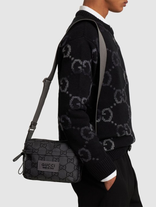 Gucci: GG ripstop nylon crossbody bag - Gri/Siyah - men_1 | Luisa Via Roma