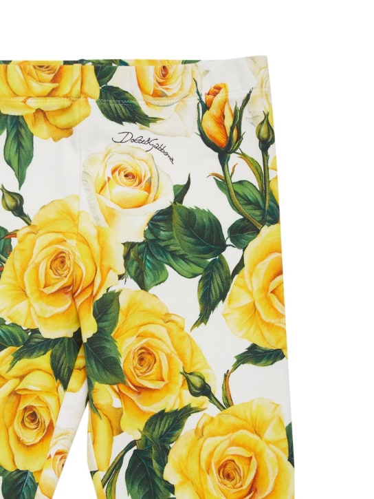 Dolce&Gabbana: 印花棉质平纹针织紧身裤 - 白色/黄色 - kids-girls_1 | Luisa Via Roma