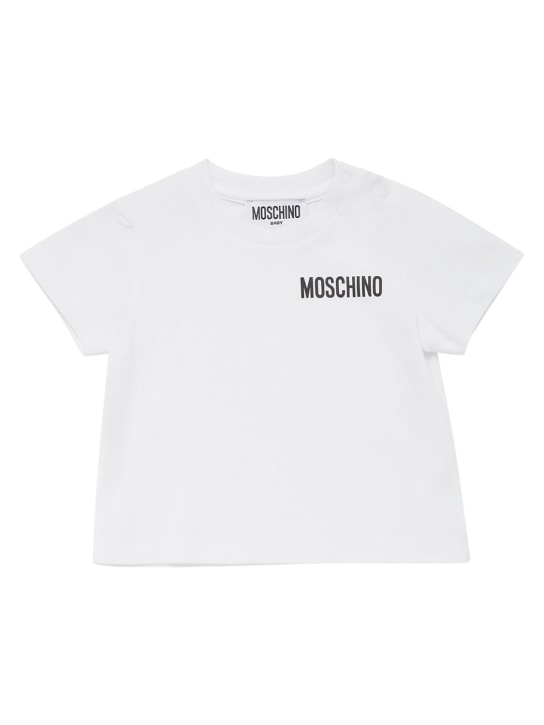 Moschino: T-Shirt und Trainingsshorts aus Overall - Weiß/ Grau - kids-girls_1 | Luisa Via Roma