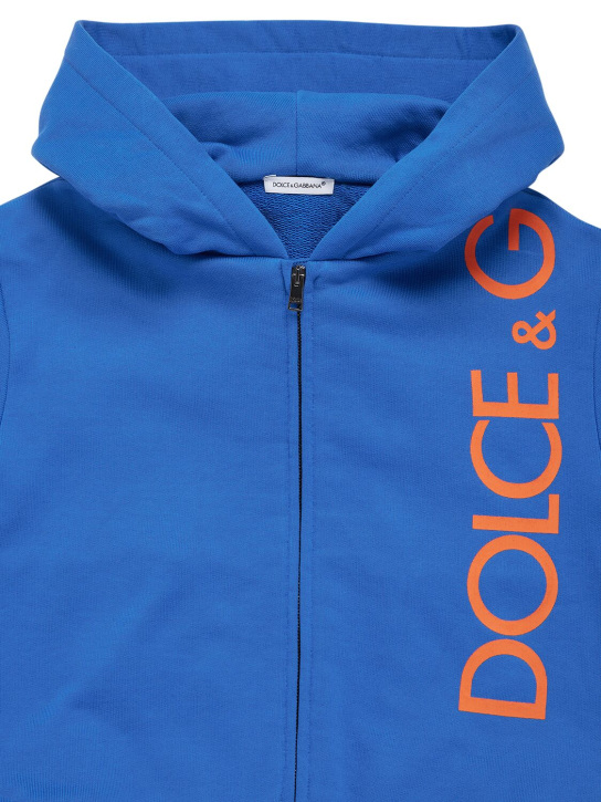 Dolce&Gabbana: Cotton zip-up hoodie w/logo - Blue - kids-girls_1 | Luisa Via Roma