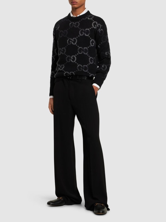 Gucci: GG wool & acrylic crewneck sweater - Siyah - men_1 | Luisa Via Roma
