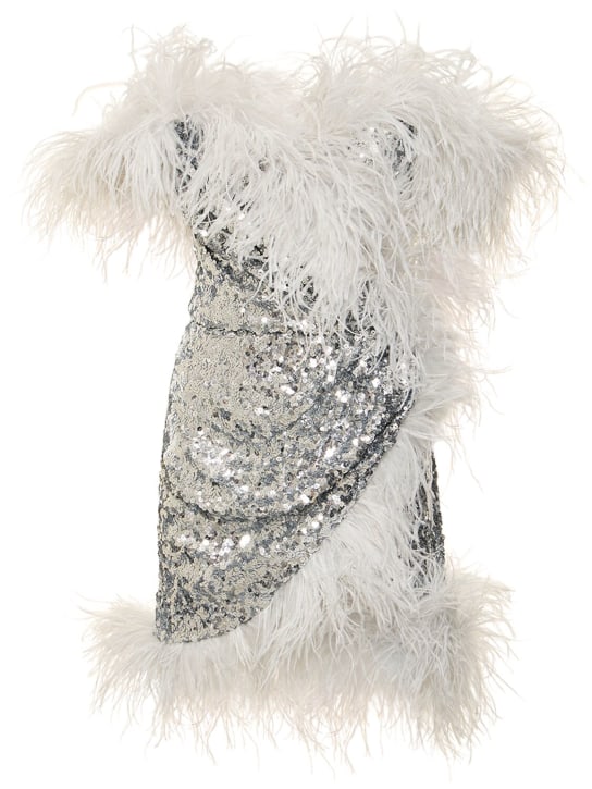 Dolce&Gabbana: Sequined mini dress w/ feather trim - Silver/Grey - women_0 | Luisa Via Roma