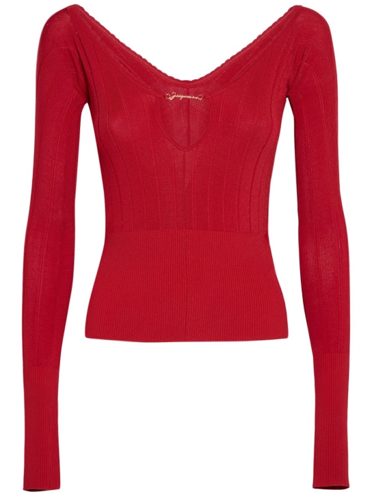 Jacquemus: Le Haut Pralu knit logo chain top - Red - women_0 | Luisa Via Roma