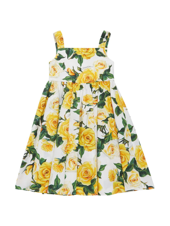 Dolce&Gabbana: Vestido de algodón con estampado floral - Blanco/Amarillo - kids-girls_0 | Luisa Via Roma