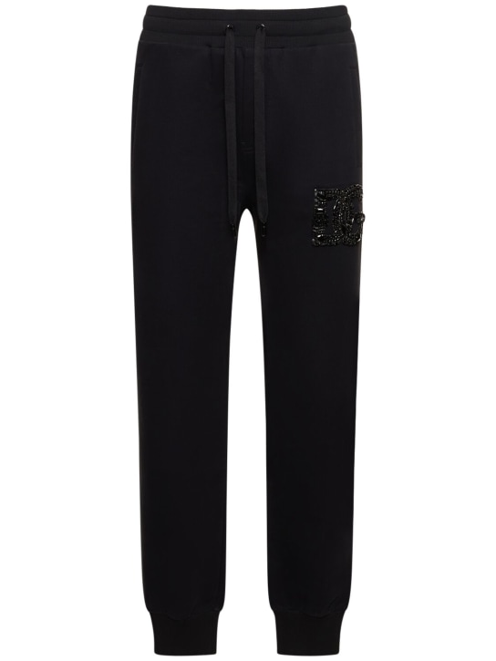 Dolce&Gabbana: Pantalon de survêtement en coton avec pierres - Noir - men_0 | Luisa Via Roma