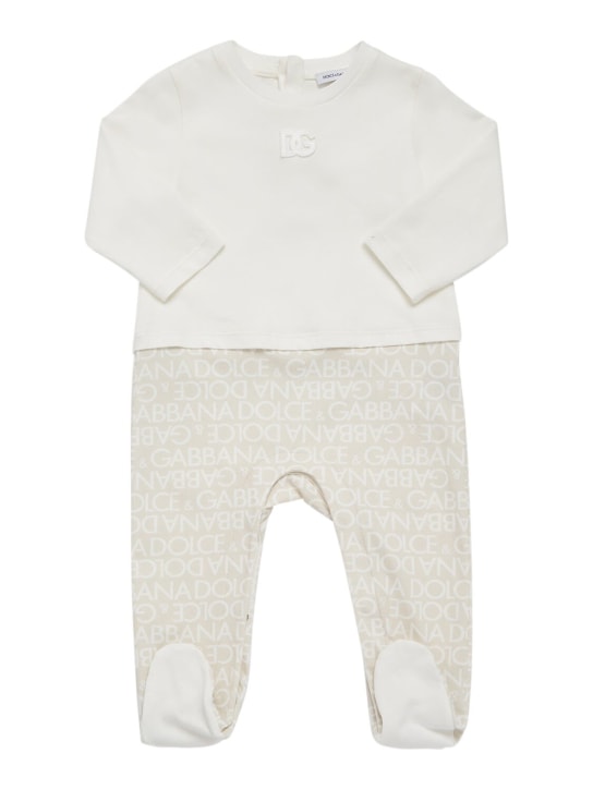 Dolce&Gabbana: Cotton romper, bib & hat - White - kids-boys_1 | Luisa Via Roma