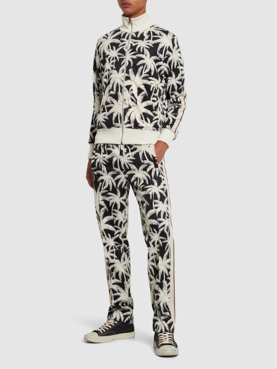 Palm Angels: Palm print tech zip-up sweatshirt - Siyah/Beyaz - men_1 | Luisa Via Roma