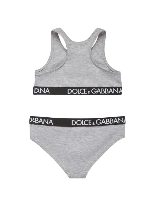 Dolce&Gabbana: Logo混棉文胸&内裤 - 灰色 - kids-girls_1 | Luisa Via Roma
