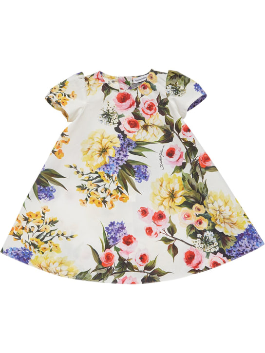 Dolce&Gabbana: Printed cotton dress w/diaper cover - Beyaz - kids-girls_1 | Luisa Via Roma