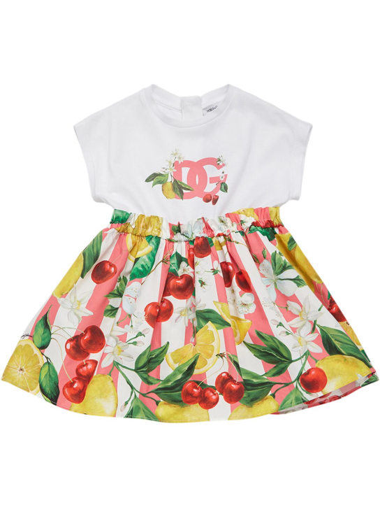 Dolce&Gabbana: Printed cotton dress w/diaper cover - Renkli - kids-girls_1 | Luisa Via Roma