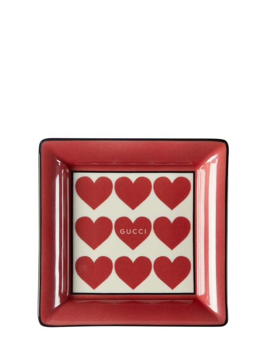 Gucci: Quadratischer Porzellanaschenbecher „Gucci Heart“ - Rot/Elfenbein - ecraft_0 | Luisa Via Roma