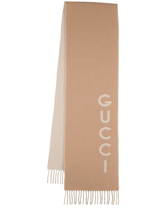 Gucci: Bufanda de lana y cashmere - Camel/Ivory - women_0 | Luisa Via Roma