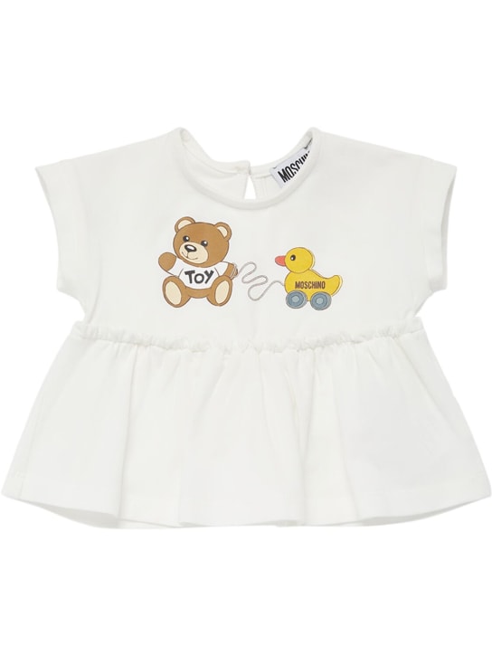 Moschino: T-shirt & legging en jersey de coton - Blanc/Rose - kids-girls_1 | Luisa Via Roma